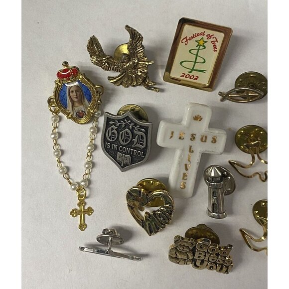 Enameled Pin LOT 12 Religious Cross Catholic Mary Angel TBN Lighthouse Doves - Picture 3 of 7